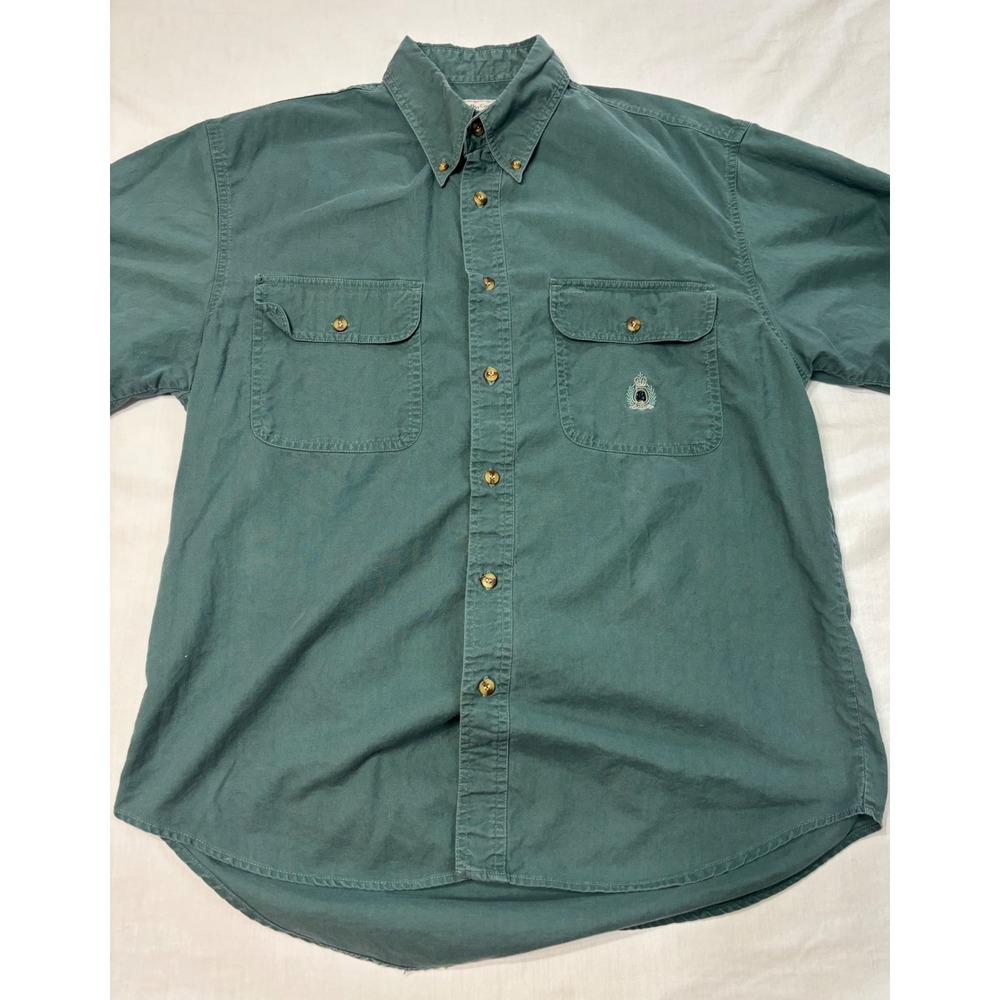 Bugle Boy Company Mens Green Short Sleeve Button Down Shirt Embroidered Crest M